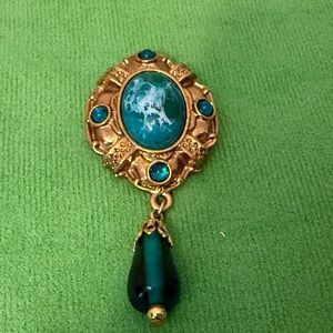 Elegant 1928  Gold and Teal Brooch